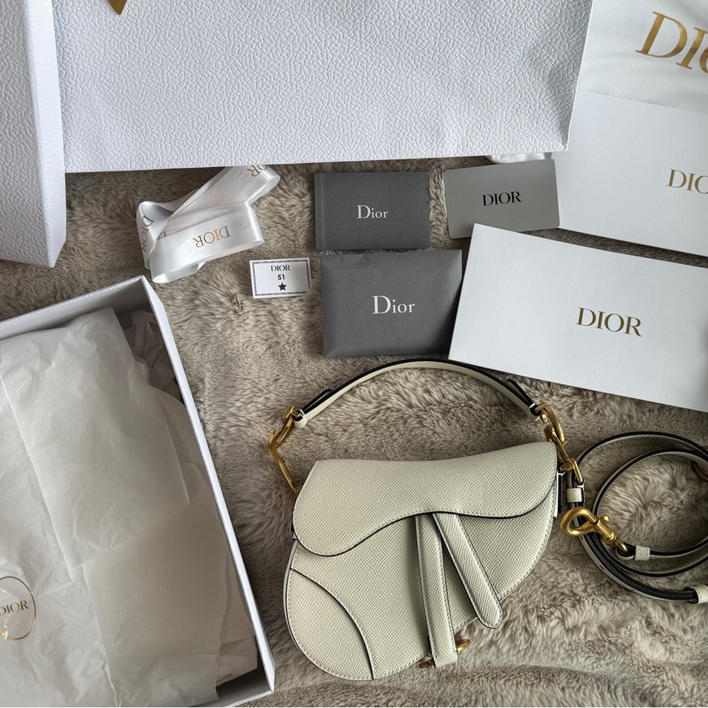 New Authentic Dior Mini Saddle Bag – White | Full Set - Picture 2 of 16